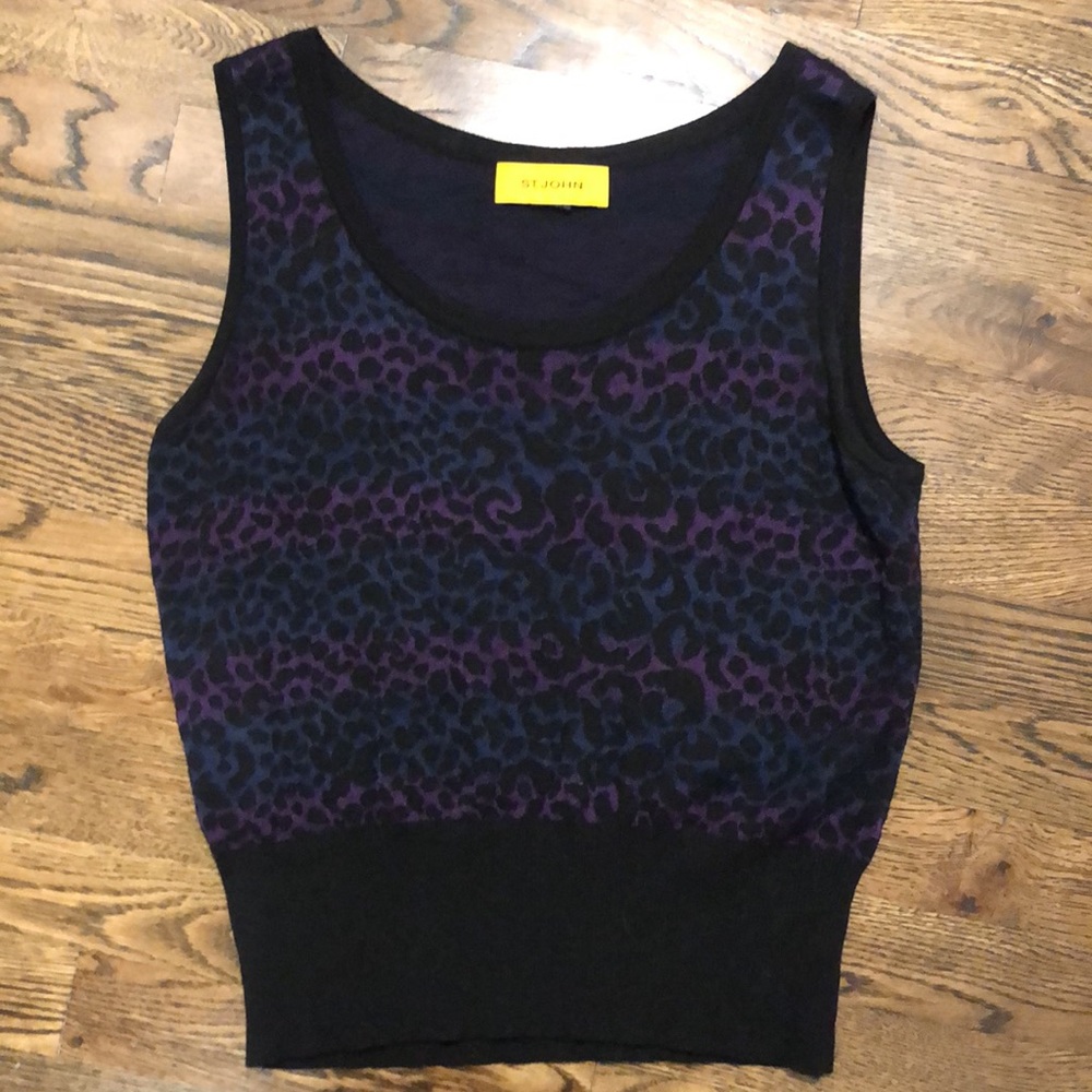 St. John Purple and Black Leopard Print Knit Tank